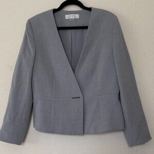 Tahari Arthur S Levine Women Gray Rayon Blend V Neck Blazer Fit size 12
